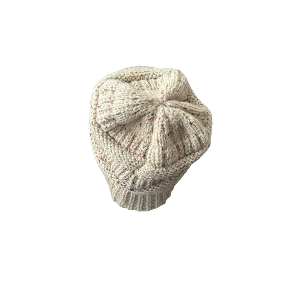 C.C Knit Beanie Hat Cream Speckled Chunky Cable Slouchy Womens Winter - Picture 5 of 8